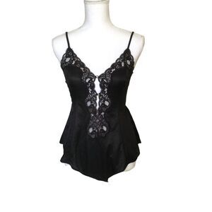 Vintage Black Lace Sexy Teddy One Piece Romper Size S By Avon